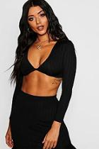 Boohoo Ribbed Knot Front Crop Top