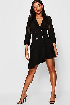 Boohoo Asymmetric Ruffle Hem Blazer Dress