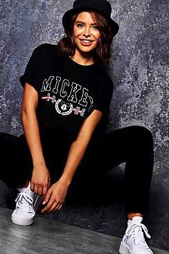 Boohoo Disney Mickey 1982 Crop Tee