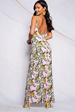 Boohoo Josie Low Back Tropical Print Strappy Maxi Dress