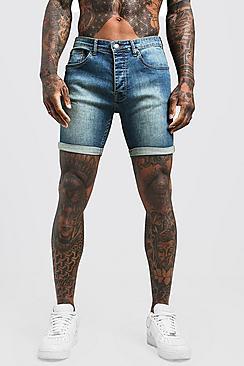 Boohoo Stretch Skinny Fit Antique Wash Denim Short