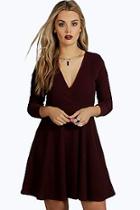 Boohoo Plus Kelly Knitted Wrap Front Skater Dress