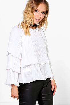 Boohoo Amanda Pleated Frill Blouse