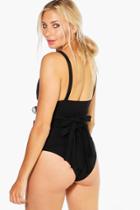 Boohoo Alice Double Buckle Tie Back Plunge Body Black
