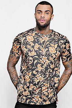Boohoo Baroque Printed Curve Hem T-shirt