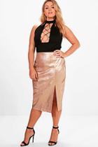 Boohoo Plus Pat Faux Croc Pu Thigh Split Midi Skirt