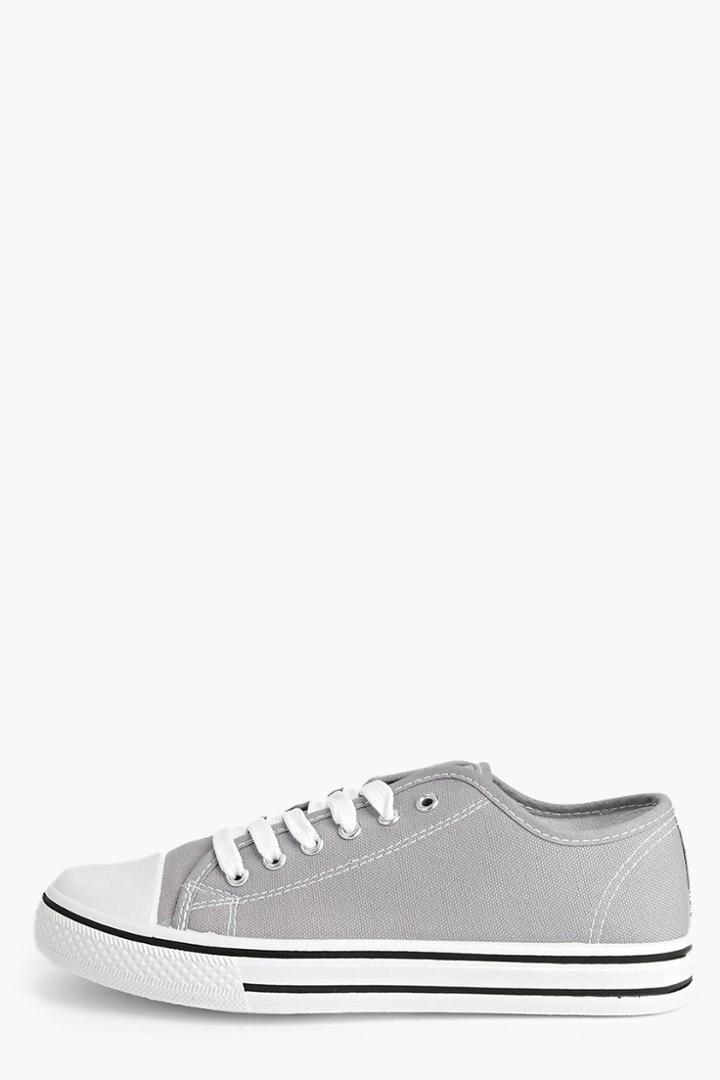 Boohoo Maisie Lace Up Canvas Flat Grey