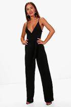 Boohoo Petite Jessica Wrap Halter Tie Waist Jumpsuit