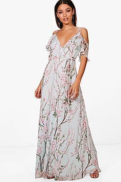 Boohoo Sophie Strappy Floral Cold Shoulder Maxi Dress