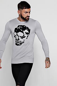 Boohoo Skull Intarsia Knitted Jumper