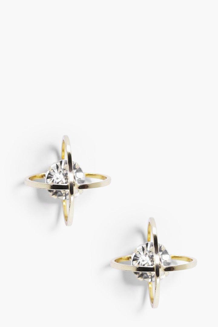 Boohoo Maya Diamante Stud Metal Cage Earrings Gold