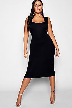 Boohoo Plus Square Neck Bodycon Midi Dress
