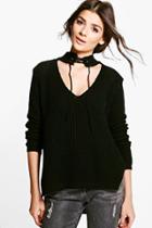 Boohoo Alisha Lace Up Neck Choker Jumper Black