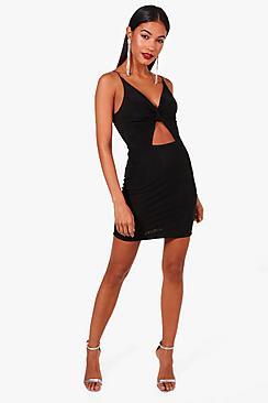 Boohoo Lottie Slinky Knot Front Micro Mini Bodycon Dress