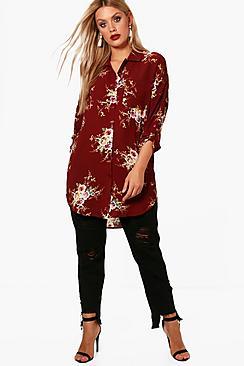 Boohoo Plus Daisy Floral Oversized Shirt