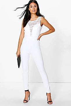 Boohoo Anne Lace Trim Jumpsuit