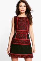 Boohoo Emily Corded Lace Panelled Open Back Dress Red