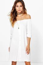 Boohoo Lily Off The Shoulder Button Shift Dress White