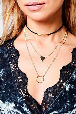 Boohoo Hope Geo Layered Necklace And Choker Set