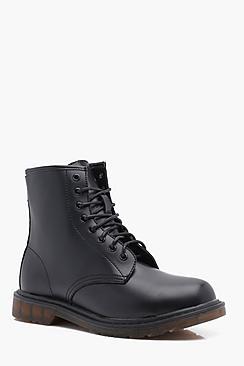 Boohoo Black Pu Worker Boot