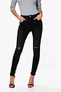 Boohoo Jessie High Rise Distressed Skinny Jeans