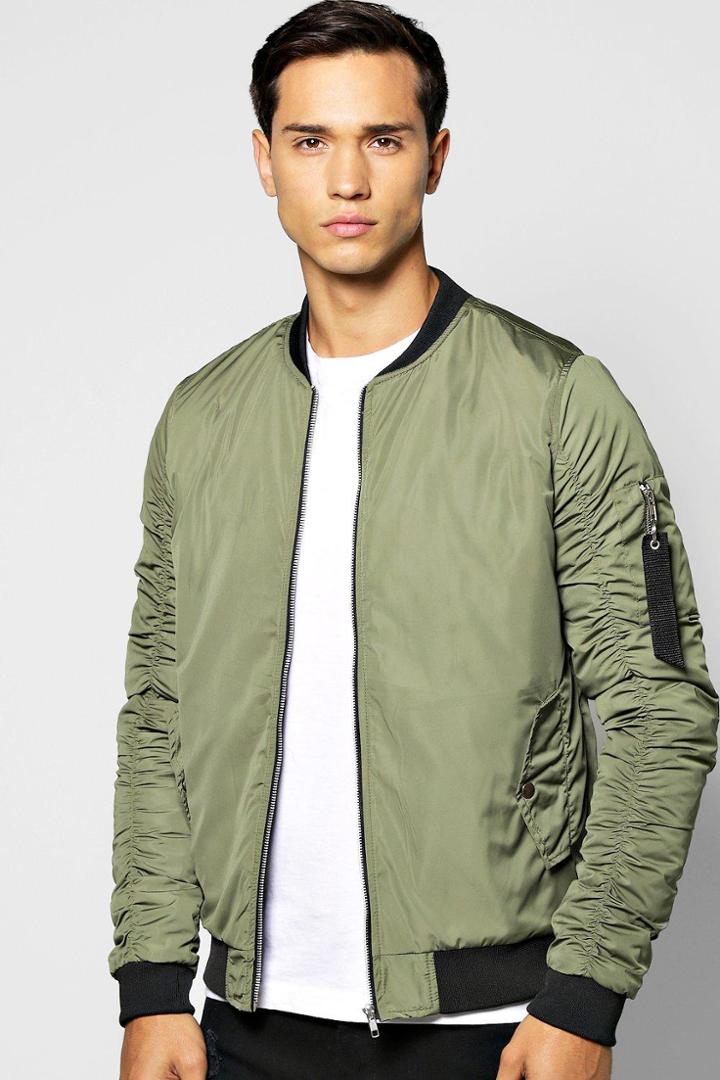 Boohoo Ma1 Bomber With Rouched Sleeves Khaki