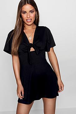 Boohoo Petite Tie Front Shift Dress