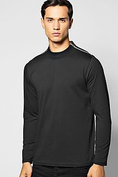 Boohoo Long Sleeve Turtle Neck T Shirt With Zip Neck