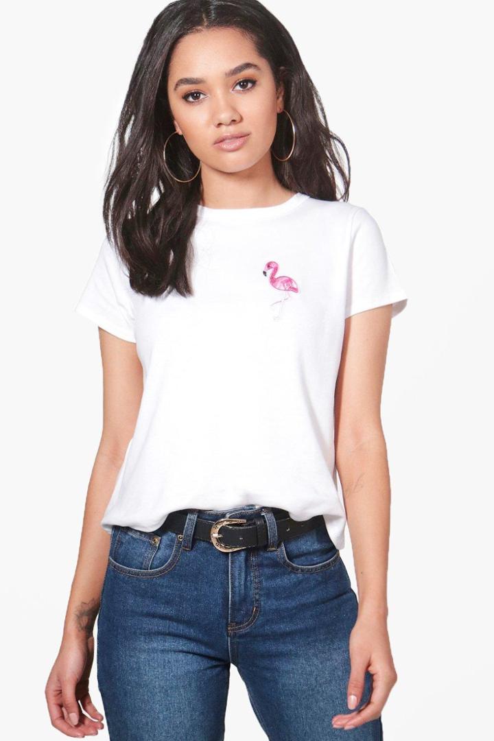 Boohoo Petite Hannah Bird Embroidered T-shirt White