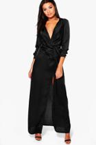 Boohoo Boutique Iona Satin Wrap Detail Maxi Dress Black
