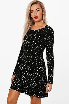 Boohoo Bea Halloween Star Print Skater Dress