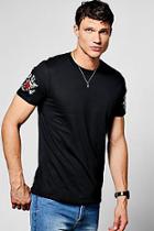 Boohoo Black Crew Neck T-shirt With Embroidered Sleeve