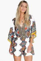 Boohoo Sofie Scarf Print Kimono Style Playsuit Multi