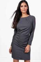 Boohoo Georgia Ruched Scuba Crepe Midi Dress Grey