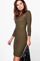 Boohoo Lois Rib Detail Long Sleeve Dress