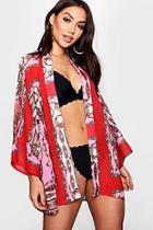 Boohoo Lizzie Scarf Print Maxi Beach Kimono