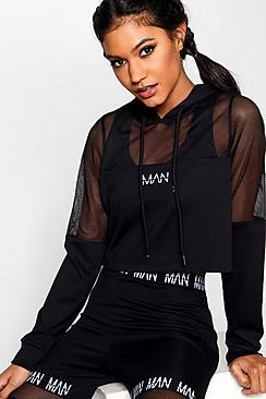 Boohoo Amber Fit 'man' Mesh Panel Hoodie