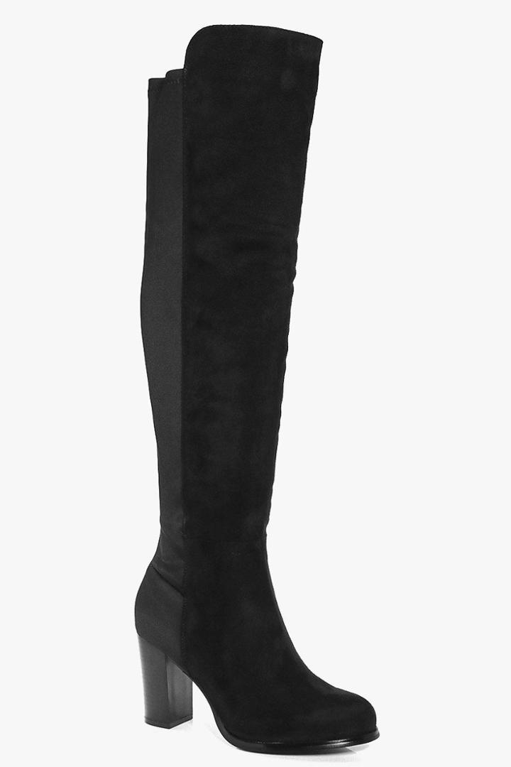 Boohoo Robyn Block Heel Knee Boot Black