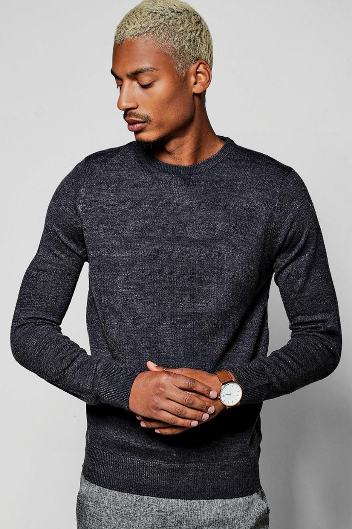 Boohoo Crew Neck Long Sleeve Marl Jumper Navy