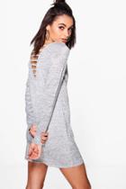 Boohoo Maria Strappy Back Knitted Dress Grey