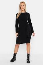 Boohoo Plus Rib Long Sleeve Tie Detail Midi Dress