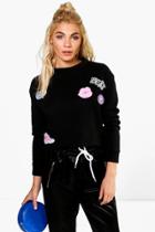 Boohoo Norma Badged Crop Sweatshirt Black