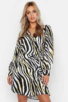 Boohoo Plus Zebra Printed Satin Wrap Dress
