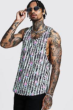 Boohoo Racer Back Vest With Stripe And Floral Print