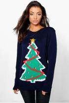 Boohoo Tall Saige Christmas Tree Jumper Navy