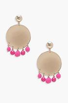 Boohoo Millie Pom Trim Disc Earrings