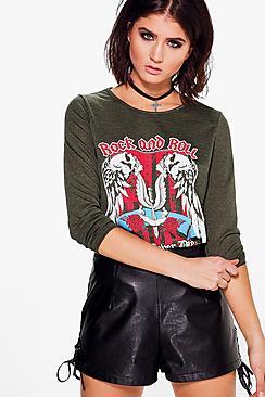 Boohoo Jennie Rock And Roll Knit Top