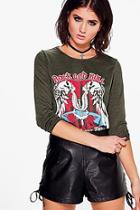 Boohoo Jennie Rock And Roll Knit Top