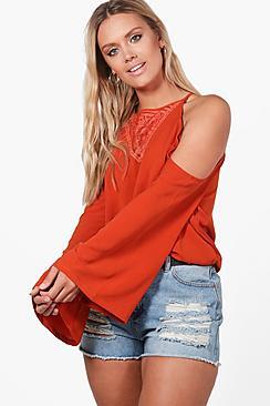 Boohoo Plus Liza Lace Detail Open Shoulder Blouse