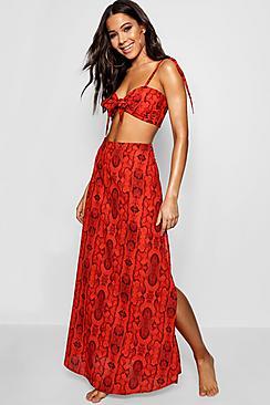 Boohoo Reagan Snake Print Beach Skirt Co-ord